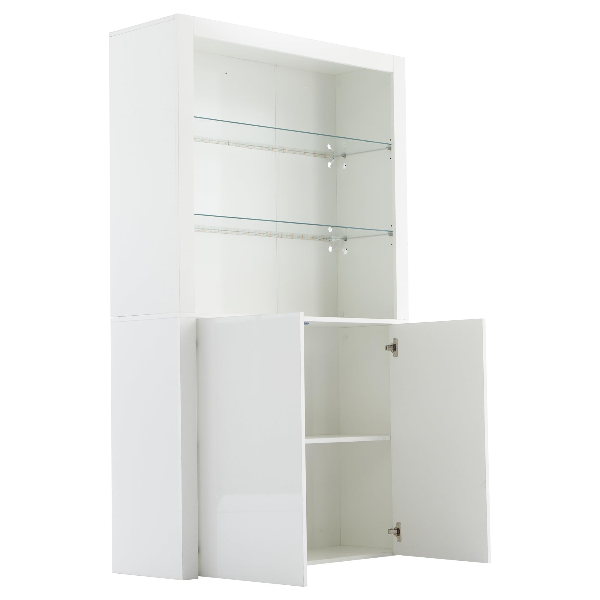 SUKY Armario de almacenamiento para sofá de 100 x 35 x 170 cm, armario de almacenamiento de alto brillo, armario de vitrina con luces LED, capa de pantalla de cristal templado, armario vertical alto