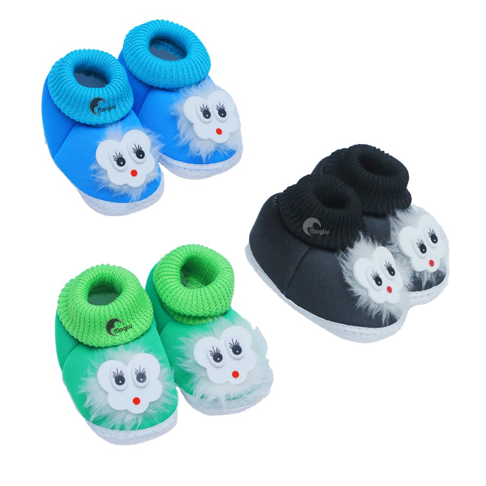 Pack of 3 Baby Booties for 0-12 Months | Soft Sole Cotton & Newborn Shoes | Handmade Crochet Booties | Anti-Slip Infant Footwear | Baby Boy Girl Cute, Lightweight & Comfortable-image-42