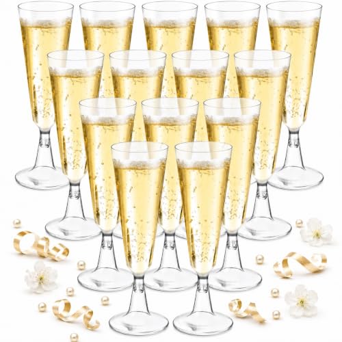 Huanmin Bicchieri da spumante in plastica trasparente, 150 ml, riutilizzabili per ricevimento da spumante, matrimonio, compleanno, picnic (50 pezzi)