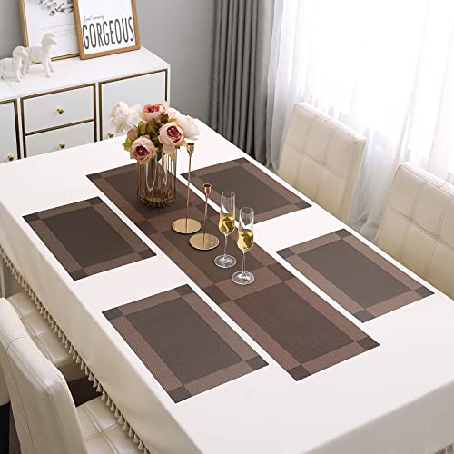 Image of HOKIPO PVC Dining Table Mats with Runner for Table 4 Seater (AR4236)