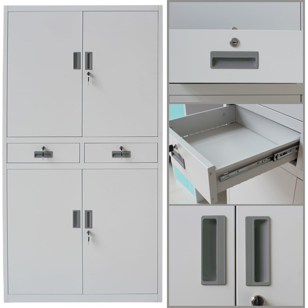 Panana Armoire de Bureau Métallique avec Serrure, Armoire de Rangement avec 2 Tiroirs 4 Portes 3 Étagères Réglables en Hauteur pour Travail, Bureau à Domicile, 80 x 40 x 180 cm