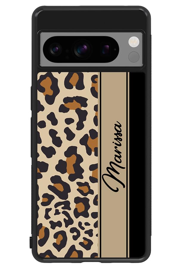 Leopard Skin Brown Black Personalized Google Pixel Black Rubber Phone Case Compatible With Google Pixel 7, Pixel 7 Pro, Pixel 6a, Pixel 6 Pro, 6, 5,