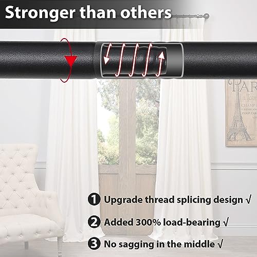 BsBsBest Curtain Rods for Windows 28 to 50 Inch 5/8 Inch Matte Black Small Curtain Rods Adjustable Renter Friendly Curtain Rod for Bedroom Windows Drapery Rods With Brackets