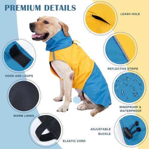 Rozkitch Dog Jacket Waterproof Dog Raincoat With Harness Opening & Reflective Strip For Small Medium Large Dog, Windproof Adjustable Rainwear With Hook&Loop Closure, Pet Vest Blue-Yellow Xxs #TOP1