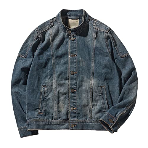 Veste en jean homme col montant boutonné Kelsiop bleu automne L