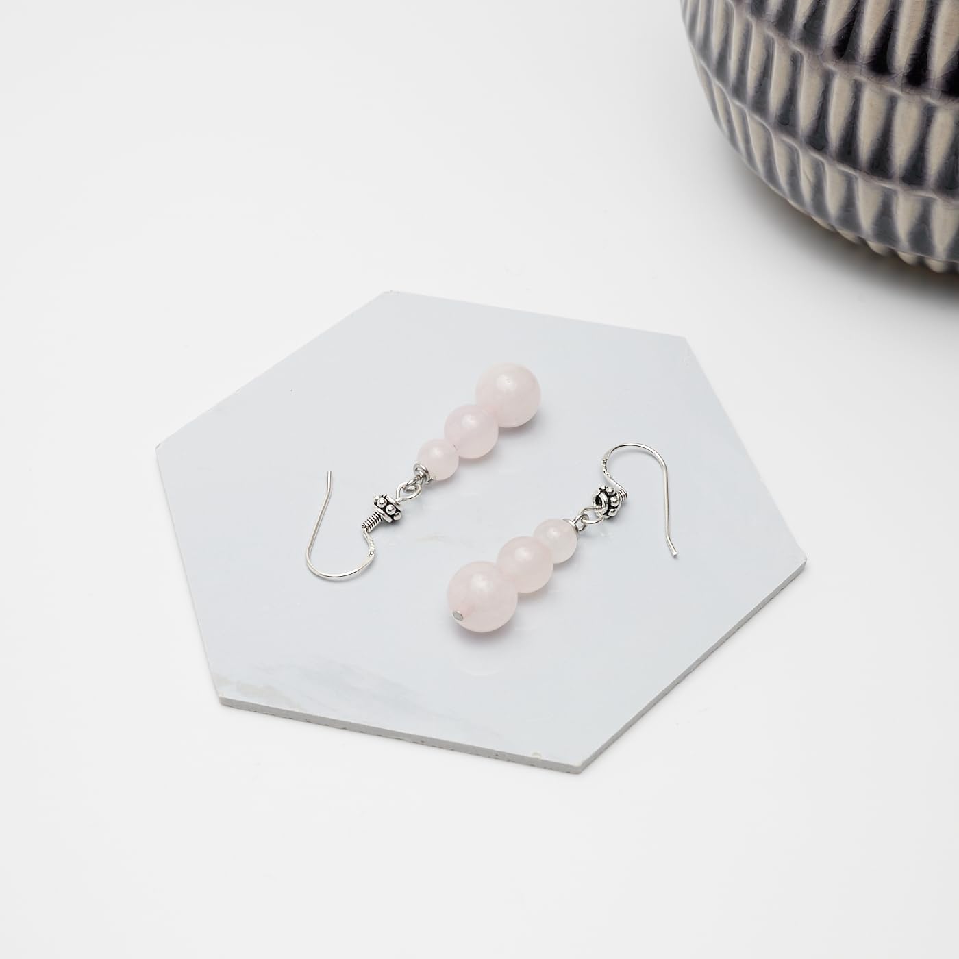 Handmade Women's Natural Gemstone Triple Beads and Sterling Silver Dangle Drop Earrings | Gemstone Beaded Dangle Earrings Gift Ideas for Women, Girls