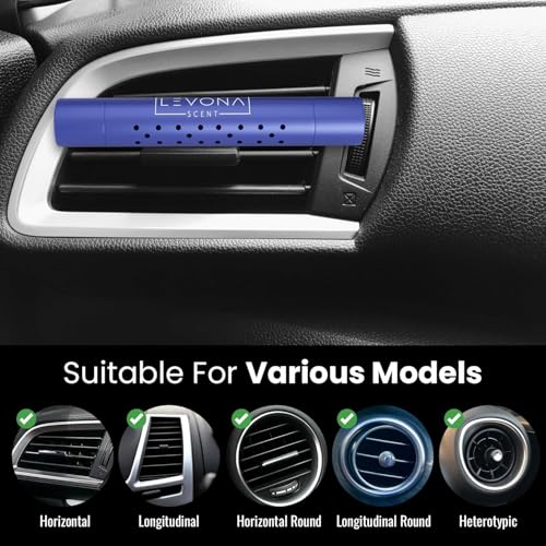 Image of Levona Scent Car Vent Clips - Car Diffuser with Adjustable Scent Strength - Easy Clip-On, Rotatable & Lightweight Design - Fits SUVs & Trucks - Luxury Car Accessory with 5 Assorted Scent Sticks - Blue