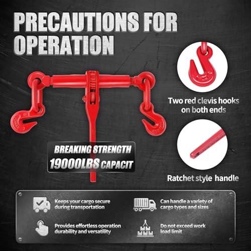 Image of 4 Pack 1 /4 to 5 /16 inch Ratchet Chain Load Binders, Load Binder with 2600LBS Working Load Limit, Chain Binder Breaking Strength up to 9200LBS, Ratchet Binder for Truck, Tie Down, Hauling, Towing