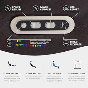 Home theater seating seats movie theater chairs theater recliner with 7 colors ambient lighting lumbar pillow touch reading lights tray table  urban country home decor