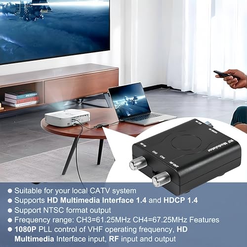 image for RQG HDMI to RF Modulator, VHF RF Modulator HDMI Coaxial Converter, HDM