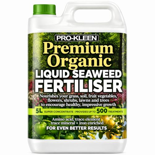 Pro-Kleen Organic Liquid Seaweed Fertiliser 5L - Ascophyllum Seaweed Extract for Grass Vegetables Fruit Flowers Shrubs Lawns & Trees - Concentrated Formula - Provides up to 500 Treatments