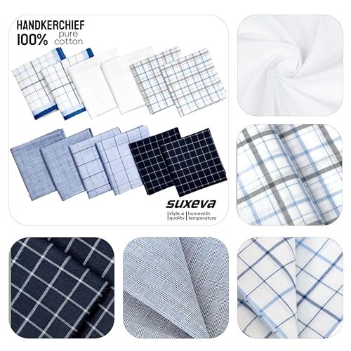 Image of Men's 12pcs 100% Cotton Checkered Handkerchiefs Gift Box, 15.75 Inch Soft Breathable Absorbent Large Pocket Squares