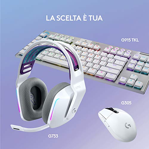 Logitech G733 Lightspeed Cuffia Wireless con Microfono Gaming con Fascia per la Testa a Sospensione, Lightsync RGB, Tecnologia Microfono Blue Voice e Driver Audio Pro-G, Bianco