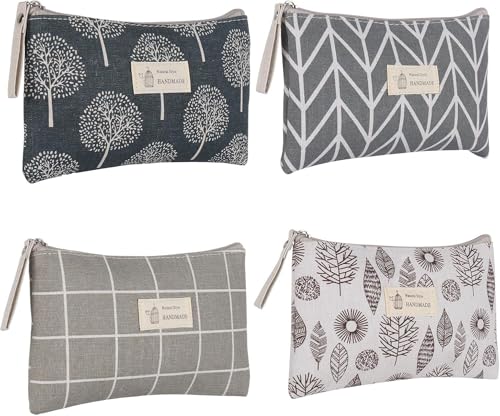 Czemo 4 Piezas Bolsa de Cosméticos de Lona,Neceser de Cosméticos Impresa Bolsa Organizadora de Multifunción con Cremallera Bolsa de Lavado para Mujer,Poner Artículos Tocador,Mujer Viaje Cosas Gris
