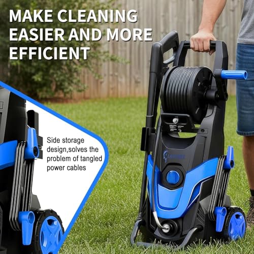 Image of 2026Upgraded Pressure Washer 4800PSI w /4 Quick Connect Nozzles, Inlet Hose & Filter&500ML Soap Tank, High Cleaning Machine for Cars /Fences /Driveways /Patios /Home Cleaning,Blue