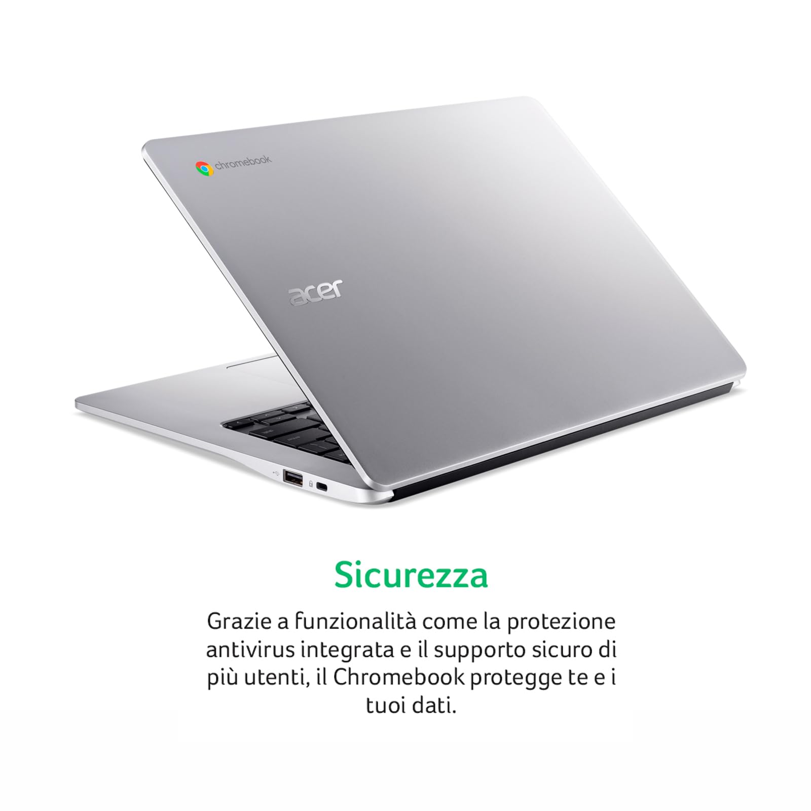 Acer Chromebook 314 CB314-2H-K227 Notebook, Pc Portatile con Processore MediaTek M8183, Ram 4 GB DDR4, eMMC 64 GB, Display 14" FHD LED LCD, Scheda Grafica Mali-G72 MP3, ChromeOS, Silver