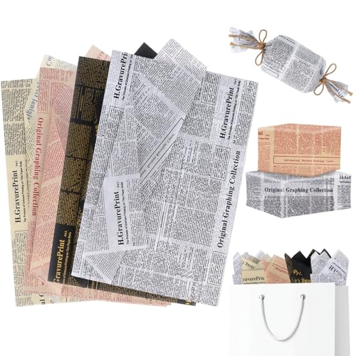 100 Sheets Vintage Newspaper Tissue Paper 20 x 14Inch Old Newsprint Gift Wrapping Tissue Paper Newspaper Art Tissue Paper for Wedding Birthday Party Gift Wrap DIY Crafts