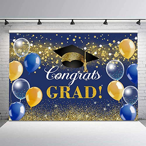 Sensfun Navy Blue And Gold Graduation Backdrop Congratulations Graduate Class Of 2023 School Prom Party Decorations Banner Graduation Cap Congrats Grad Photoshoot Photo Booth Props Background 7X5Ft #TOP3