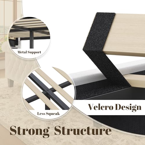 HISOFT Queen Velvet Sleigh Bed Frame - No Box Spring Needed - Image 7