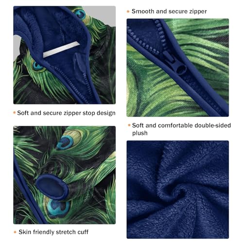 Peacock Feathers Toddler Fleece Jacket Girl Boys Hooded Fleece Jacket Coat Warm Outwear Zip-up 3-10T3