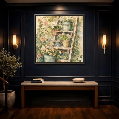Tableau aquarelle grand format déco murale salon moderne 40x40