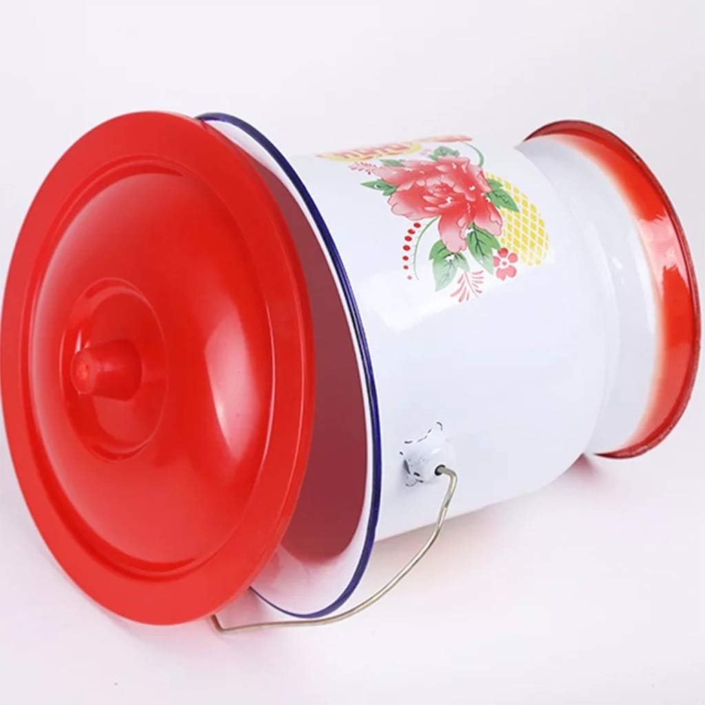 Enamel Spittoon Bedpans, 10/11 Inches Portable Toilets Chamber Pot with Lids and Handle, Potty for Adults Pregnant Woman Elderly Children Urinals, Camping Tall Feet Spittoon (Size : 28 cm)