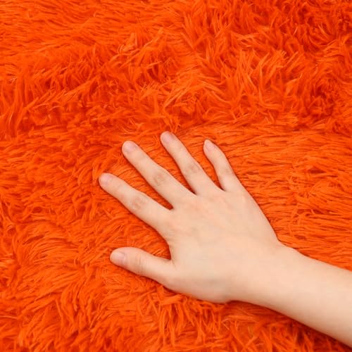 Lifup Fluffy Round Area Rug for Living Room Bedroom Orange 3.9 FT by Lifup - Used condition - Image 3