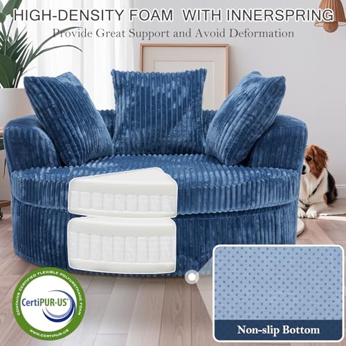 Image of 59 Inch Oversized Chaise Lounge Chair Indoor, Round Corduroy Chaise Lounge Sofa Bed with Throw Pillows and Backrest, Plush Sleeper Chair Bed for Living Room Bedroom,No Assembly Required