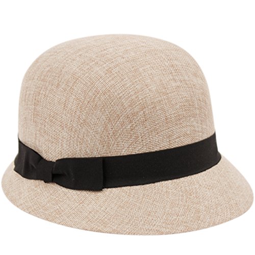 Women's Gatsby Linen Cloche Hat With Lace Band And Flower (Cl2696Khaki) #TOP2