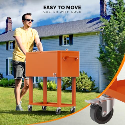 Image of VINGLI Rolling Ice Chest, Portable Patio Party Bar Drink Cooler Cart, with Shelf, Beverage Pool with Bottle Opener