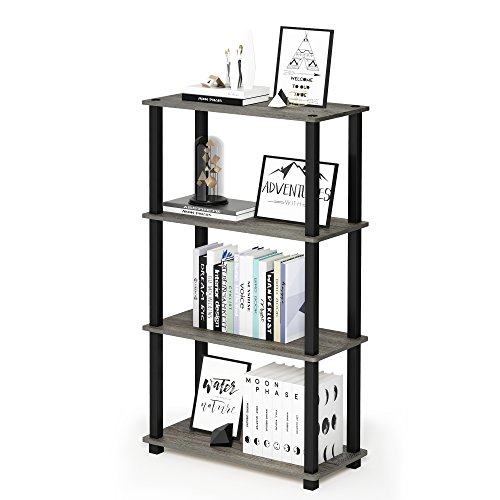 Image of Furinno TURN-S-TUBE Storage Shelves, 4-Tier Book Shelf, Corner Shelf, Toolless Open Shelves, for Organization and Storage, Living Room, Garage, Home Office, French Oak