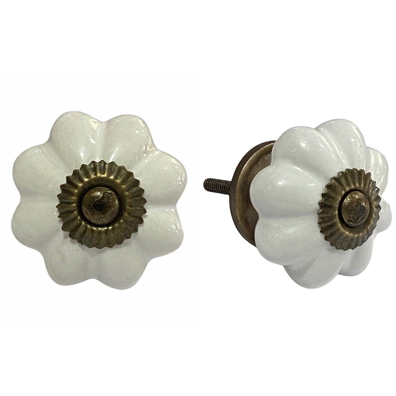 Maison Belle Ceramic Door Knobs - Gold Antique Finish (Size 1.75 INCH, Pack of 6) (1 - White Melon)