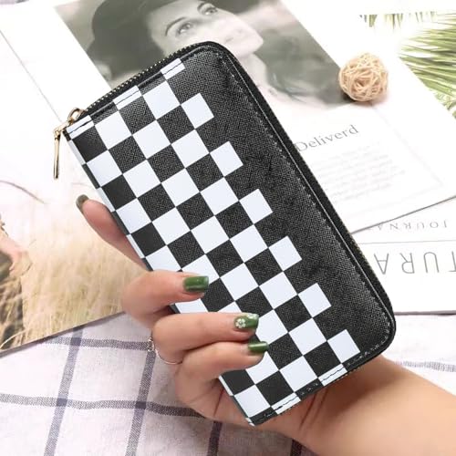Women's Checkered Wallet, Large Capacity Highland Purse, 2 Zippers Card Cases and Money Organizers for Ladies (Grid Black)3