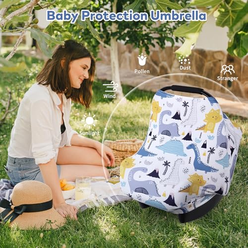 Image of Rquite All-in-1 Car Seat Cover Baby, Carseat Covers for Girl Boy, Stretchy Soft Infant Car Seat Cover, Multi-use Baby Carrier Cover, Car Seat Canopy, Stroller Sun Shade, Nursing Breastfeeding Cover