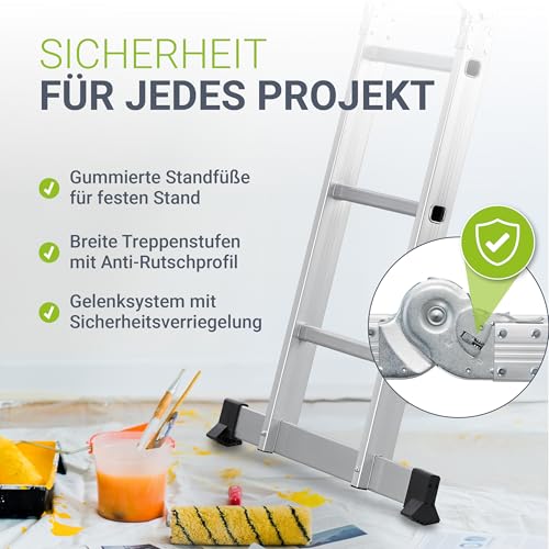 Juskys Aluminium Multifunktionsleiter 3x4 Stufen - 3,6 m Länge klappbar - Leiter 4-teilig bis 150 kg - Gelenkleiter Klappleiter Stehleiter Aluleiter – Bild 4