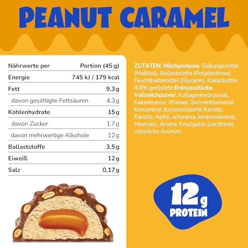 ahead Protein Riegel | Peanut Caramel | 14x 45g Extra softer Protein Riegel mit cremigem Kern | Low Carb Eiweißriegel ohne Zuckerzusatz & ohne Palmöl 5