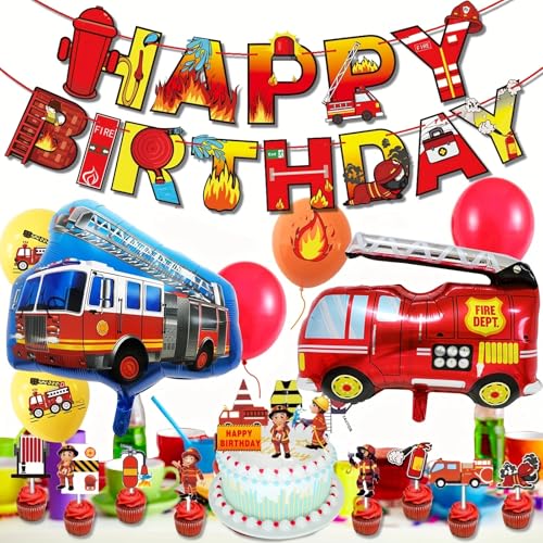 Image of Fire Truck Balloons Set for Kids,Party Decorations Kits 5 Year Olds Fire Truck Theme Birthday Party Supplies for Rescue Themed Decoration Firefighter Birthday Party Supplies