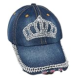 Popfizzy Bling Princess Crown Hat for Girls Rhinestone Hat, Bedazzled Baseball Caps, Distressed Hat, Fancy Bejeweled Hats, Sparkle Studded Denim Ball Caps (Princess Crown)