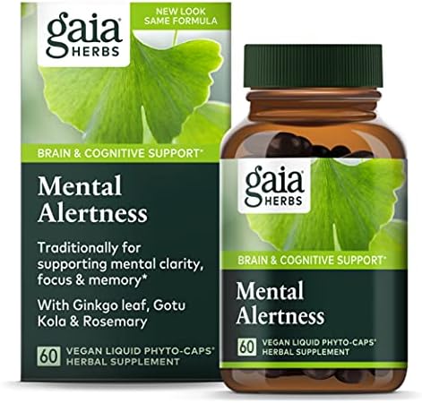 Gaia Herbs Mental Alertness - Brain Support Supplement to Help Maintain Focus & Memory* - with Eleuthero, Ginkgo Leaf, Gotu Kola, Rosemary & Oats - 60 Vegan Liquid Phyto-Capsules (15-Day Supply)