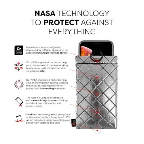 Image of PHOOZY Apollo II Thermal Phone Case with NASA-Derived Technology - Extends Battery Life 4X in Cold Weather and Heat - Military Grade 8-Foot Drop Protection Insulated Pouch - Medium Silver
