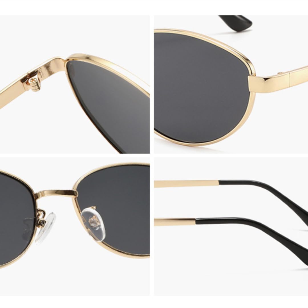Gafas de sol de metal con diseño de ojo de gato para mujer, gafas de moda UV400, lentes azules transparentes, para exteriores, punk, hombres (negro-negro)
