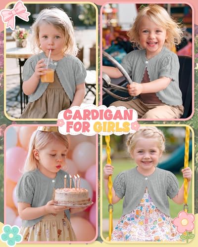 Image of Toddler Girls Cardigan Sweater | Short Sleeve Cardigan, School Wear Sweater, 18M-5T, Knit Baby Bolero Shrug, Cropped Puff Summer Tops, Button Open Front Shirt