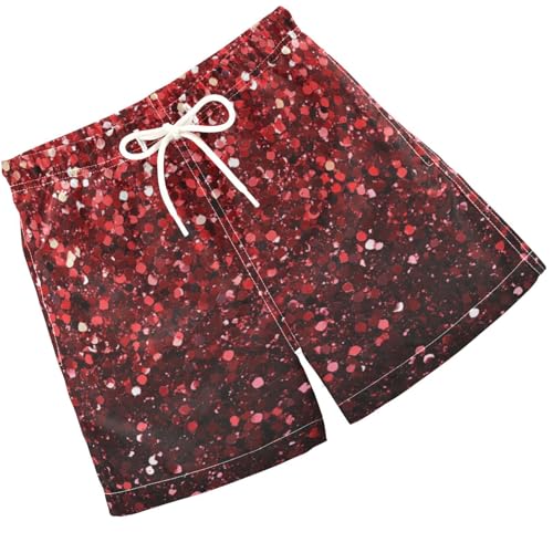 Pigsaly Boys Swim Trunks Ruby Red Crimson Gradient Flashing Glitter Boys Board Shorts Swimsuit Swimwear Bathing Suit 2T