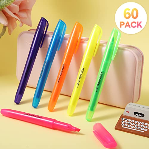 Thenshop Highlighter Bulk Assorted Colors Highlighter Markers Chisel Tip Highlighter Pens Bright Colors Quick Drying Markers For Adults Kids Highlighting In The Home School Office（60 Pcs） #TOP4