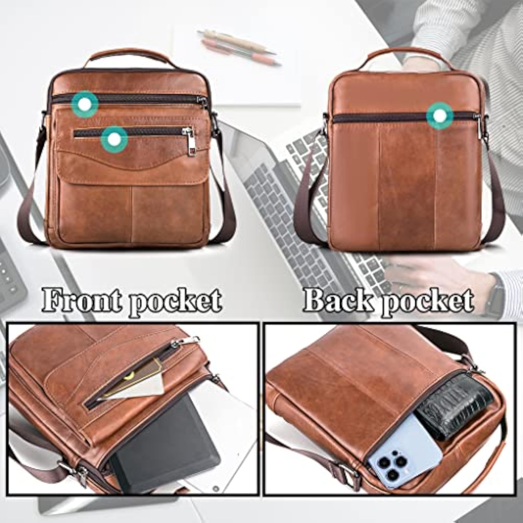 Men's Genuine Leather Small Crossbody Shoulder Bag