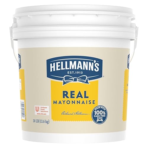 Hellmann's Cubo de mayonesa real, condimento para sándwiches, ensaladas, mayonesa hecha con huevos 100% sin jaulas, sin gluten, 30 libras, 4