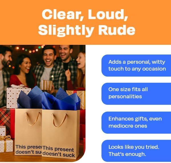 MilkToast Brands Funny Gift Bag, 11" x 8" x 4" Size, This present doesn't suck, Brown Kraft Paper Bag with Sarcastic Phrases, Funny Gift Bag for Christmas, Holidays, Office Parties image 5