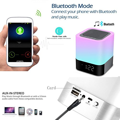Wamgra THZ-DY28 PLUS Alarm Clock Bluetooth Speaker Night Light Bluetooth Speaker,Touch Sensor Bedside Lamp,Dimmable Warm Light & Color Changing Rgb Led Table Lamp Mp3 Music Player thumb #1