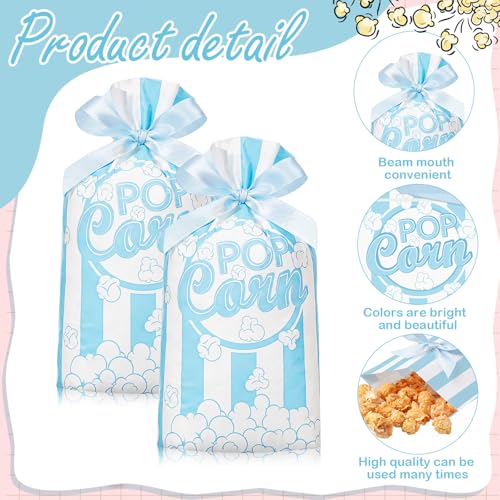 Image of 50 Pcs Popcorn Plastic Bags Circus Carnival Party Goodie Bags Bulk Movie Night Popcorn Container for Carnival Movie Night Theater Halloween Party Supplies (Blue)
