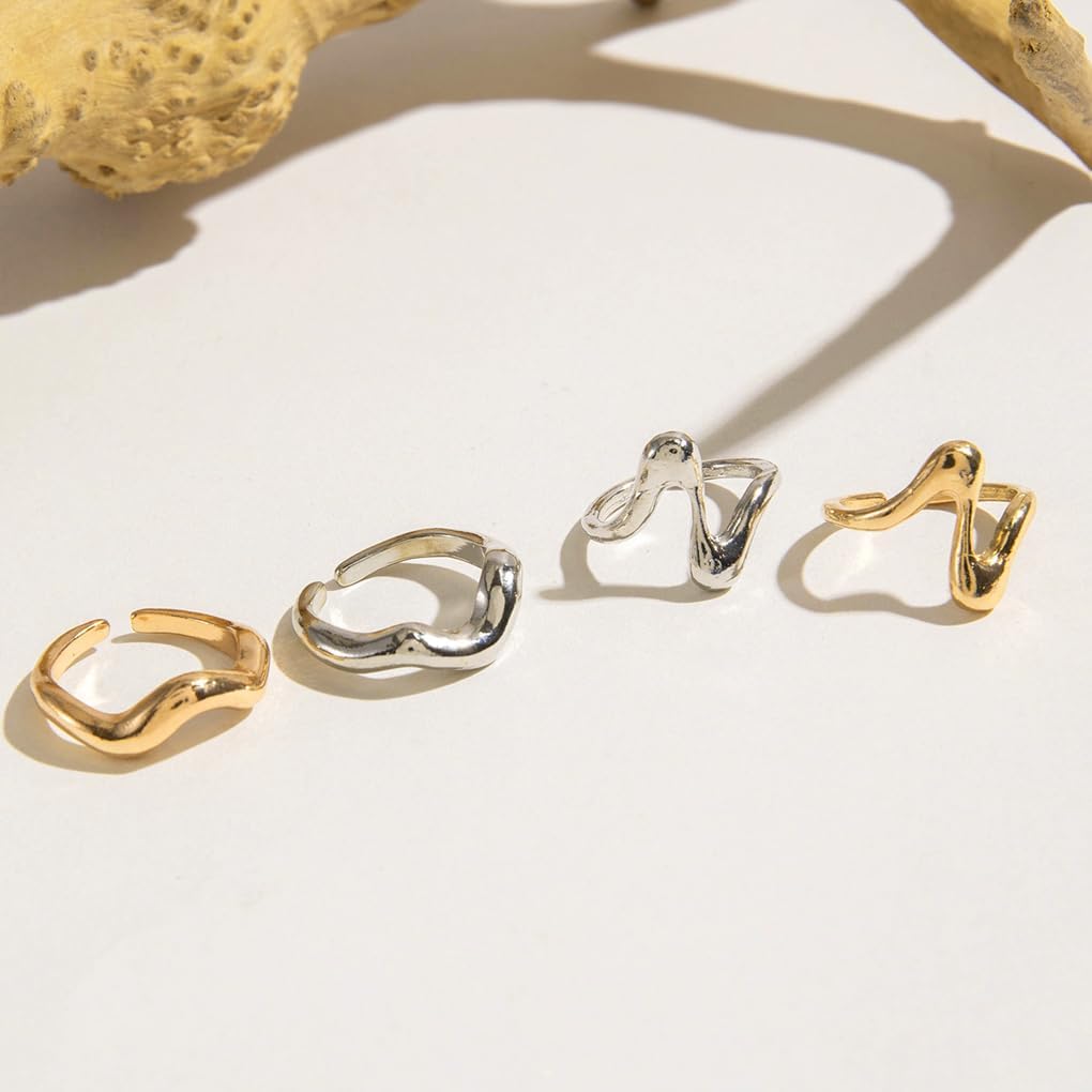 FUTIMELY Chunky Gold Silver Rings for Women,Geometric Stackable Thick Knuckle Rings Set Simple Jewelry Accessories - Image 3